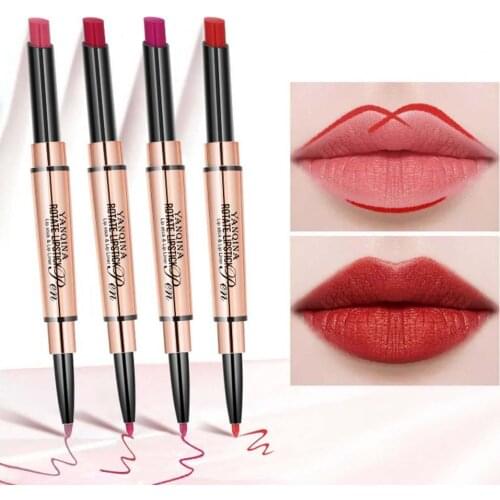 1.7g Lip Liner Pen Double Head Nourishing Lips Matte Texture Waterproof Multifunctional Lip Stick Pen for Female