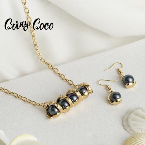 Cring Coco Hawaiian Jewelry Set New Design Polynesian Multicolor Gold Pink Pearl Chian Necklace Earrings Sets for Women Girls