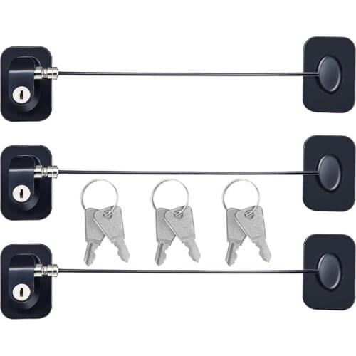 3 Pieces Refrigerator Door Lock Adhesive Freezer Lock Child Safety Cabinet Lock File Drawer Door Lock with Keys (Black)