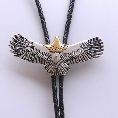 New Original Stainless Steel Fly Eagle Bolo Tie Leather Necklace