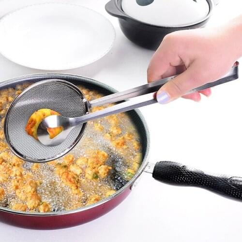 Creative Kitchen Accessories Gadgets for Cooking Stainless Steel Fried Food Oil Scoop Kitchen Colander Strainer Drain Oilfolder