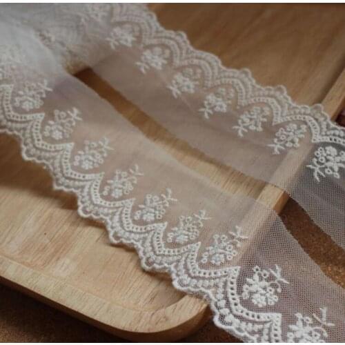 2 Meters/lot 6cm Width Handmade DIY Laciness Lace Belt Trim Embroidery High Quality Cotton Beige Lace Ribbon Fabric Accessories