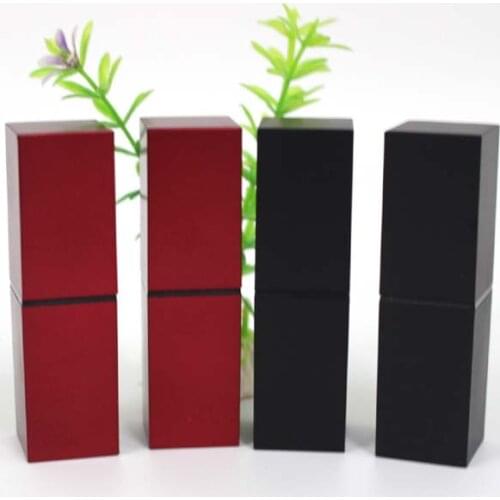 Square empty plastic lipstick tube 12.1mm , black / red square lip rouge case