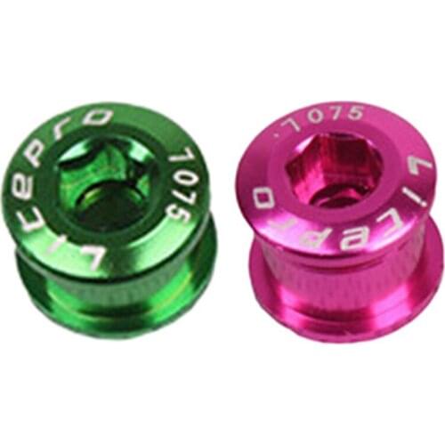 Litepro 10Pcs Single Crankset Screw Bicycle Chain Ring Wheel Bolt Road MTB Bicycle Disc Screws, 5 Pcs Green & 5Pcs Pink