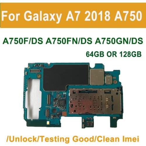 Original Unlocked Dual Single Sim Main Motherboard For Samsung Galaxy A7 2018 A750F A750G A750F/DS 64GB 128GB Logic Board