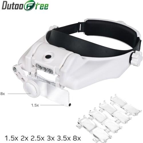 Headband Magnifier Multi-functional Loupe Led Head Mounted Magnifying Glass Replaceable 1.5x 2x 2.5x 3x 3.5x 8