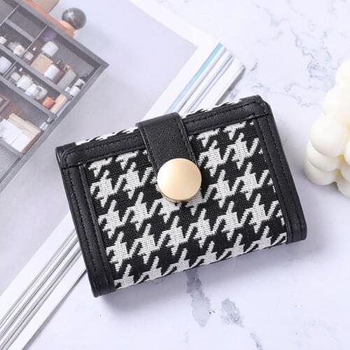 Fashion Short Coin Purse Small Multi Card Position Wallet Female Houndstooth Money Bag with Buckle Mini Leather Clutch sac femme