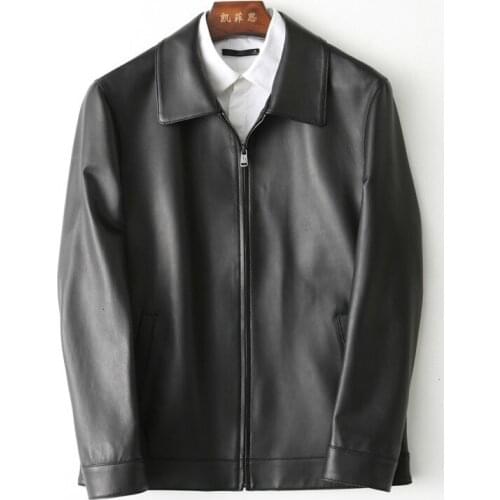 Genuine Leather Jacket Men 2020 Sheepskin Leather Coats Mens Leather Jacket Shirt Collar Short Coat High Quality KFS180196-1