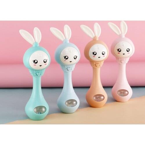 Musical Flashing Baby Electric Rattles Baby Infant Handbells Cute Rabbit Handbells Rattles Early Educational Toys 0-12M