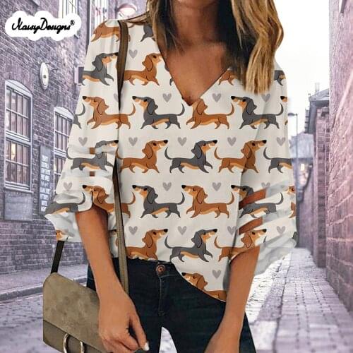 Noisydesigns 3d Dachshund Bulldogs Dogs Print Women Blouse Tunic Temperament Ladies Tops Casual Slim Chiffon For Female S-4XXL