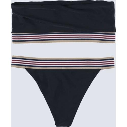 New Brazilian Thong Stripe Bikini Set Top Tube Swimsuit Off Shoulder Swimsuit Two Pieces Black Swimwear Monokini Red Beachwear