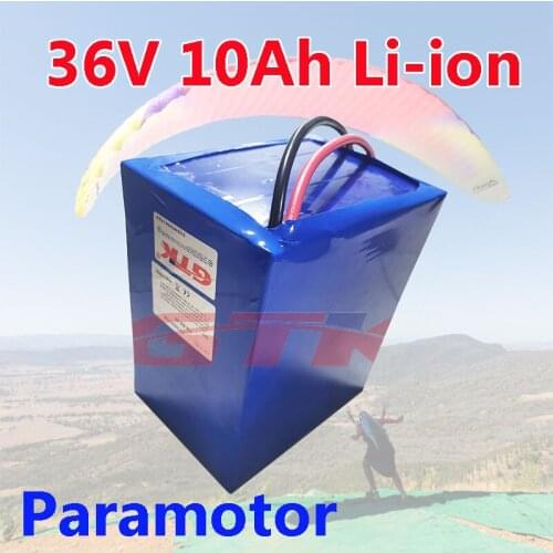 Paramotor 36V 10000mAh li ion battery 25C high discharge 10Ah lithium battery built-in BMS 3600W electric paraglider+3A charger
