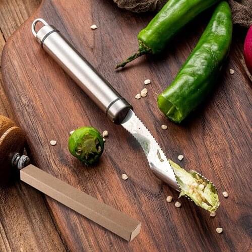 Stainless Steel Pepper Corer Soft Grip Cutting Pepper Corer Knife Household Crispy Pepper Deseed Cucumber Bitter Melon Corer