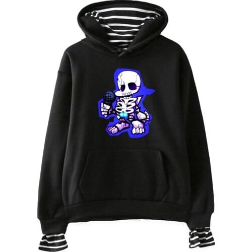Friday Night Funkin printing Fake Two Piece Hoodies Women/Men Long Sleeve Hooded Sweatshirt loose tops ins Hip hop Punk Style