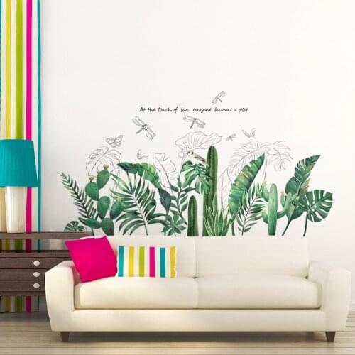 Tropical Tree Green Leaves Wall Stickers Green Potted Plants Living Room Decoration Mural Art Decals Bedroom Background Stickers