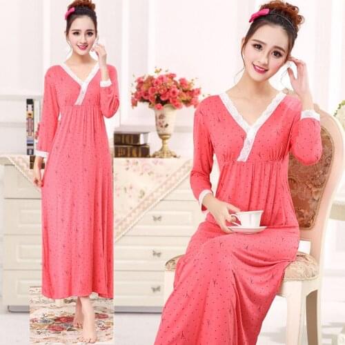 Spring and autumn sexy modal cotton ultra long nightgown female plus size princess three quarter sleeve sleepwear