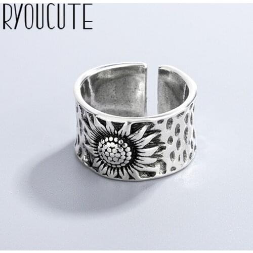 Punk Vintage Sunflower Ring For Women Men Adjustable Size Geometric Rings Exquisite Creative Jewelry Wholesale 2021