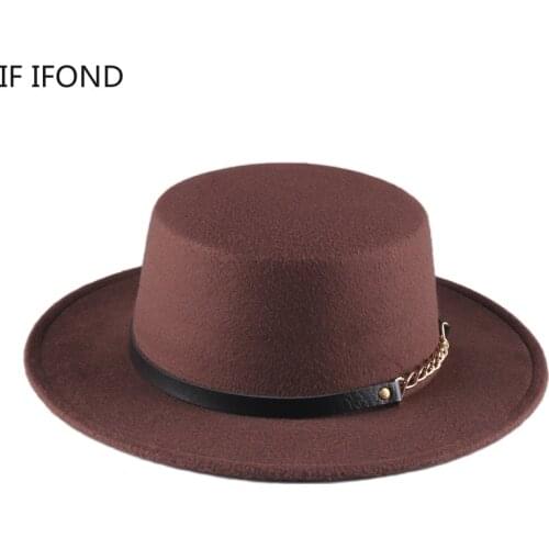 New mitation Woolen Round Top Hat For Womens Wide Brim Fedora Hat Gambler Hat