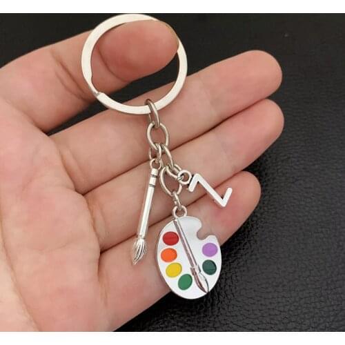 1pcs Painter Palette Oval Tool Brush colors Keychain Draw Letter A-Z Entrepreneurial Keychain Personalizeds Gift for Painter