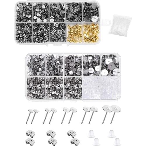 1800 Pcs Stainless Steel Gold Earring Posts Earring Backs Studs Ear Plugs Kits For DIY Earrings Jewelry Making Findings Supplies