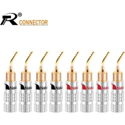8PCS Nakamichi Banana PIN Plug 24K Gold-plated Brass Amplifier HIFI Banana Connector Black&Red
