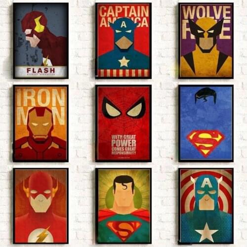Diamond Painting Vintage Marvel Superhero Portrait Poster Captain America Iron Man Thor Hulk Minimalist Kids Room Wall Art Decor