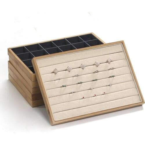 Bamboo Velvet Stackable Neckalce Jewelry Display Tray Grid Bangle Jewelry Organizer Jewelry Ring Tray For Store Storage Exhibit