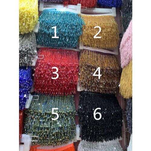 Cou012# 10 yards/bag 10 cm width 12 color pendents beads ribbon fringe tassel for decorative/wedding bridal ball gown dress