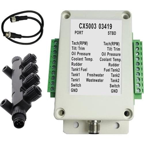 H Dual Channel NMEA2000 Converter /N2K Converter 0-190 ohm Up to 18 sensors W/Cab CX5003 + 0.5m Cable + Connector Adapter
