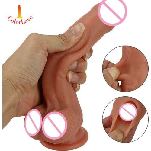 Double-layer SoftBig Realistic Large Dildo With Suction Cup Real Skin feeling Huge Penis Erotic Sex Toys For Women