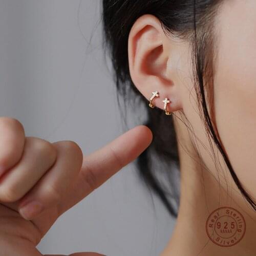 HI MAN 925 Sterling Silver Korean Fashion Gold Cross Zircon Earrings Women Exquisite Daily Jewelry