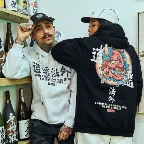 Japanese Chinese Style Hoodies Streetwear Sweatshirt Hooded Hip Hop Evil Devil Printed Hoodie Streetwear Men Autumn Tops Male