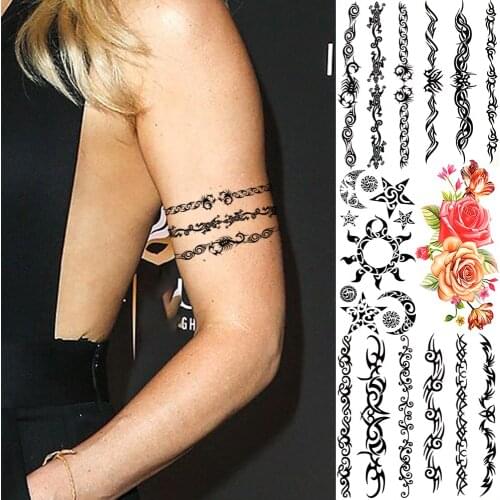 Indian Tribal Totem Temporary Tattoos For Women Adults Realistic Scorpion Sun Star Fake Tattoo Sticker Unique Tatoo Armband