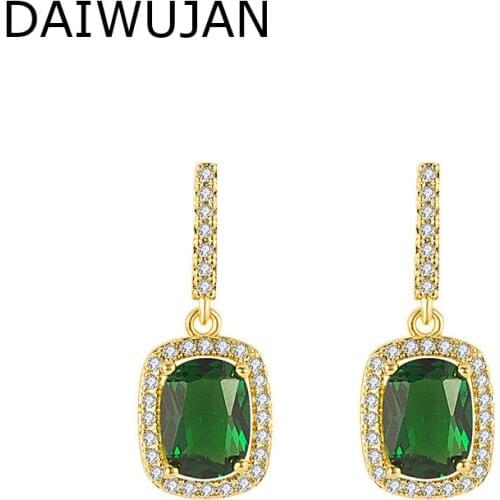 DAIWUJAN Classic Gold Color Square Emerald Rhinestones Womens Earrings Retro Full Crystal Drop Earrings Party Wedding Jewelry