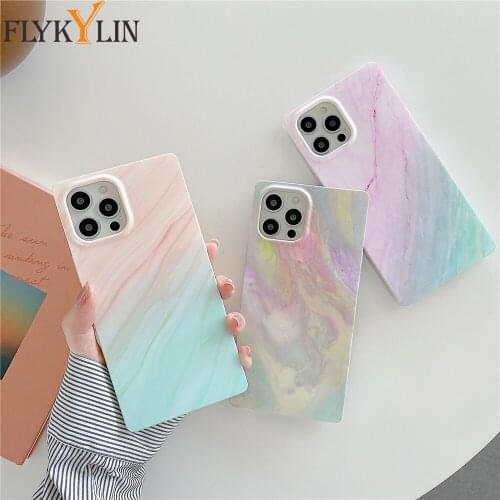 Classic Square Marble Phone Case For iPhone 12 Pro Max 11 Pro XS Max XR X 7 8 Plus SE 2020 Soft IMD Silicone Phone Back Cover