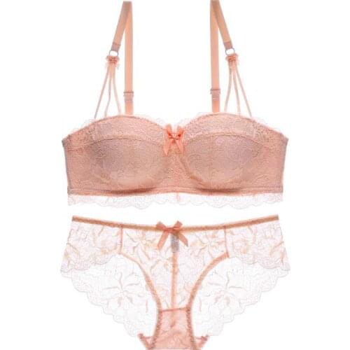2019 Fashion Brand Women 1/2 Cup Push Up Bra Set Sexy Lace-trim Plunge Bra and Panties Sets Underwear Female Lingerie Set