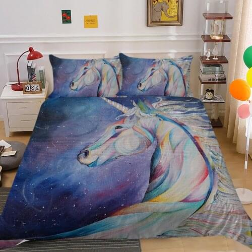 Cartoon 3d Unicorn Printed Bedding Set Single Size Kids Bed Linen Set Girls Comforter Duvet Cover Set with Pillowcase