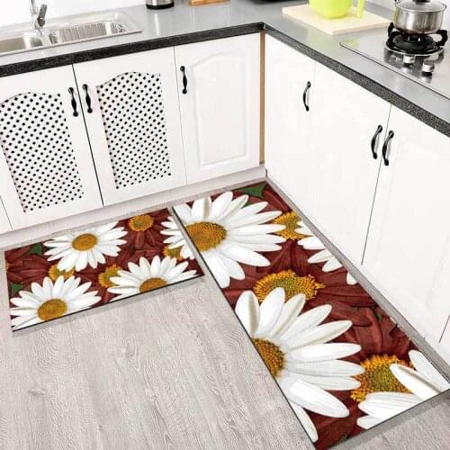 Garden Big Flower Red-brown Kitchen Mat Combination Entry Mat Bedroom Long Non-slip Bedside Blanket