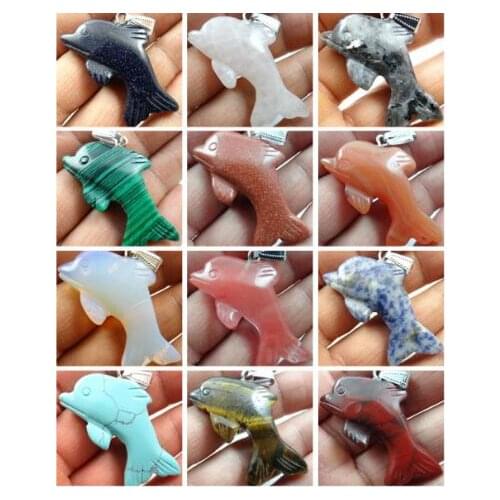 Natuursteen dolphin tiger eye lapis Opal Turquoises Quartz Crystal aventurine pendant Jewelry making necklace Accessories