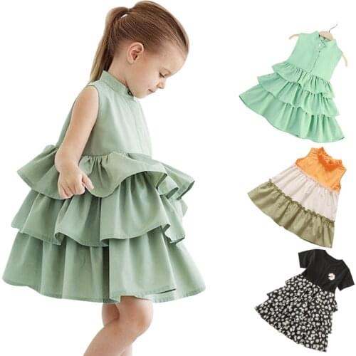 Girls Summer Dress Kids Tiered Layered Clothes Bithdays Party Tutu Dresses for Baby Girl Sweet Cake Frock Toddler Cute Sundress