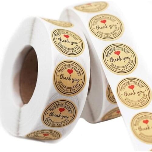 500pcs/Roll Round Shape Washi Masking Tape Thank You Kraf Paper Stickers Label Seal Decoration Envelope Gift Baking Package Seal