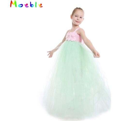 Moeble Green pink Flower Girls tutu Dresses Ankle-length Tulle Ball Gown Bridesmaid Wedding Party Dresses baby Kids Vestidos
