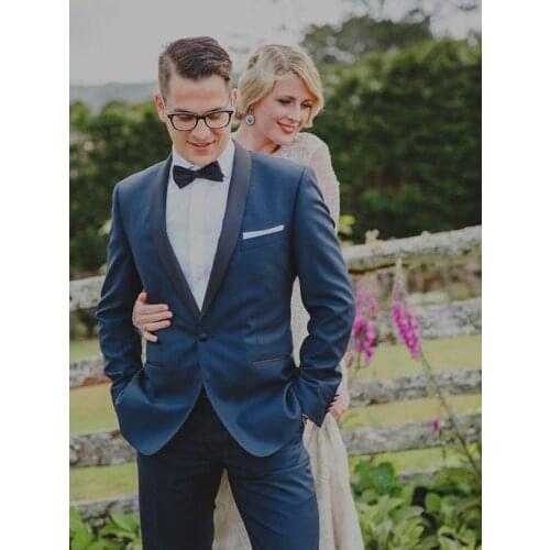 ANNIEBRITNEY Navy Blue 2 Piece Slim Fit Men Formal Suit Tailor Made Groom Wedding Tuxedo 2 Piece Prom Wedding Business Men Suit