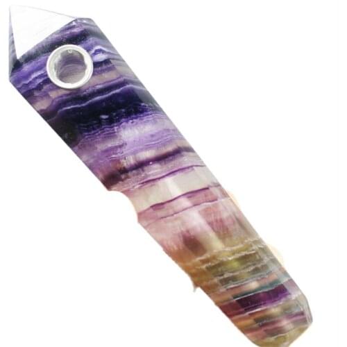 Natural Purple Green Fluorite Quartz Crystal Smoking Pipe Healing Wand