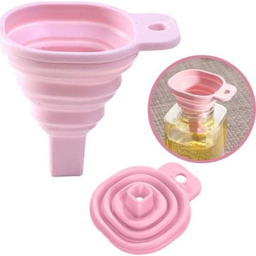 Novelty silicone folding funnel telescopic long Collapsible Style funnels for household liquid dispensing Kitchen Gadgets pink