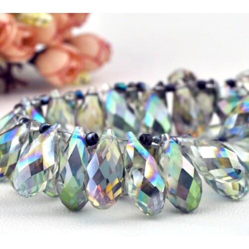Wholesale 10pcs Top Quality 11x25mm Faceted Glass Crystal Beads Half Green Plated Tear Drop Spacer Beads Free Shipping
