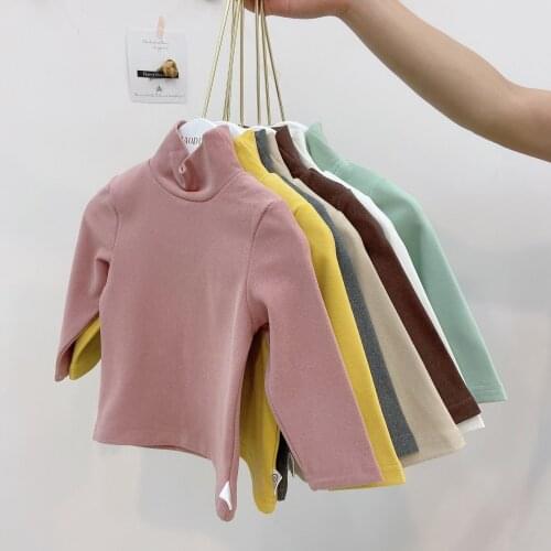2 3 4 5 6 Years Toddler Boys Bottoming Shirt Autumn Winter Korean Solid Warm High Collar Tshirt for Boy Baby Kids Clothes New