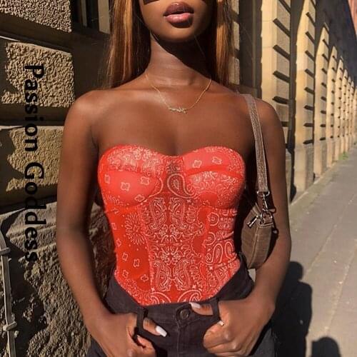 Sexy Women Cashew Flower Printed Crop Tops Sleeveless Off Shoulder Low-cut Tube Top Vintage Party Club Corset Tank Vest
