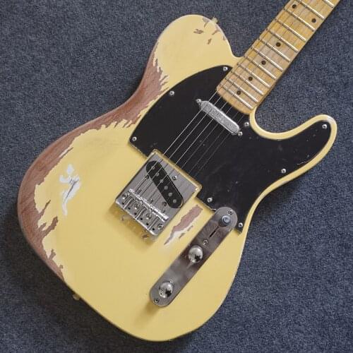 Aged Electric Guitar Yellow Color Elder Guitar Body Handmade Crafted Relic Tele Guitar Silver Hardware Free Shipping