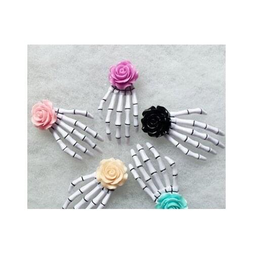 1pcs Design skeleton claws skull hand hair clip Zombie Punk Rose Flower hairwear hairpin bobby pin Free Shipping
